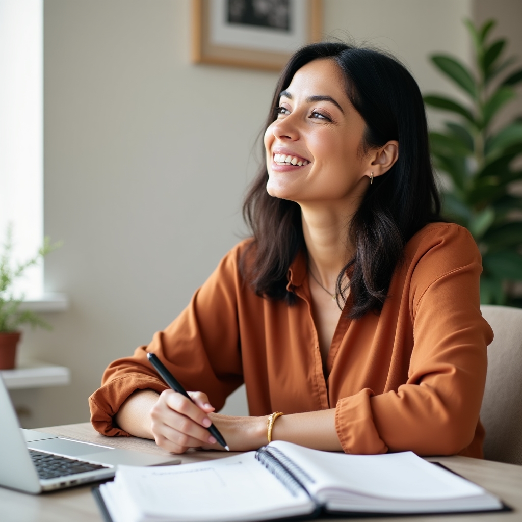 Person confidently planning their independent financial future at organized workspace