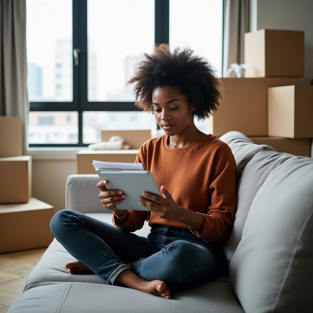 Person planning finances in a new home environment